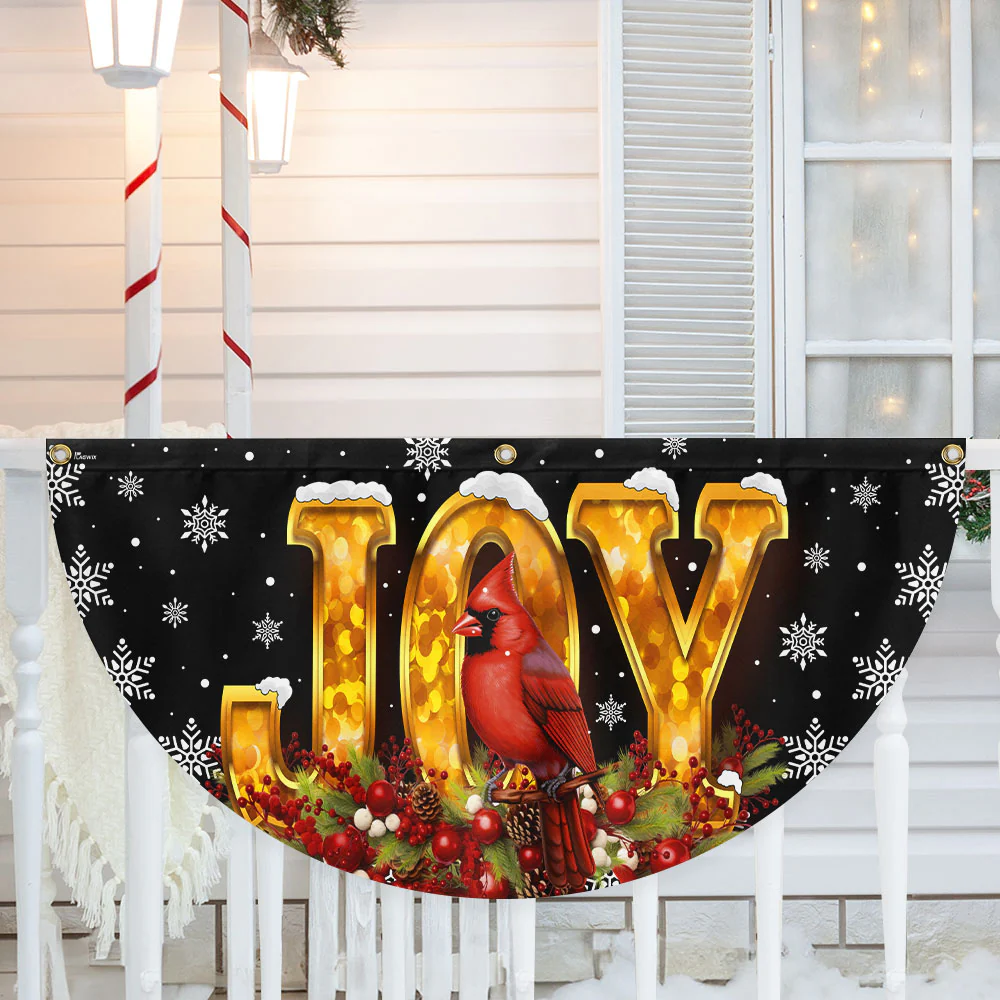 Cardinal Christmas Joy To The World Non-Pleated Fan Flag  3-Day Shipping