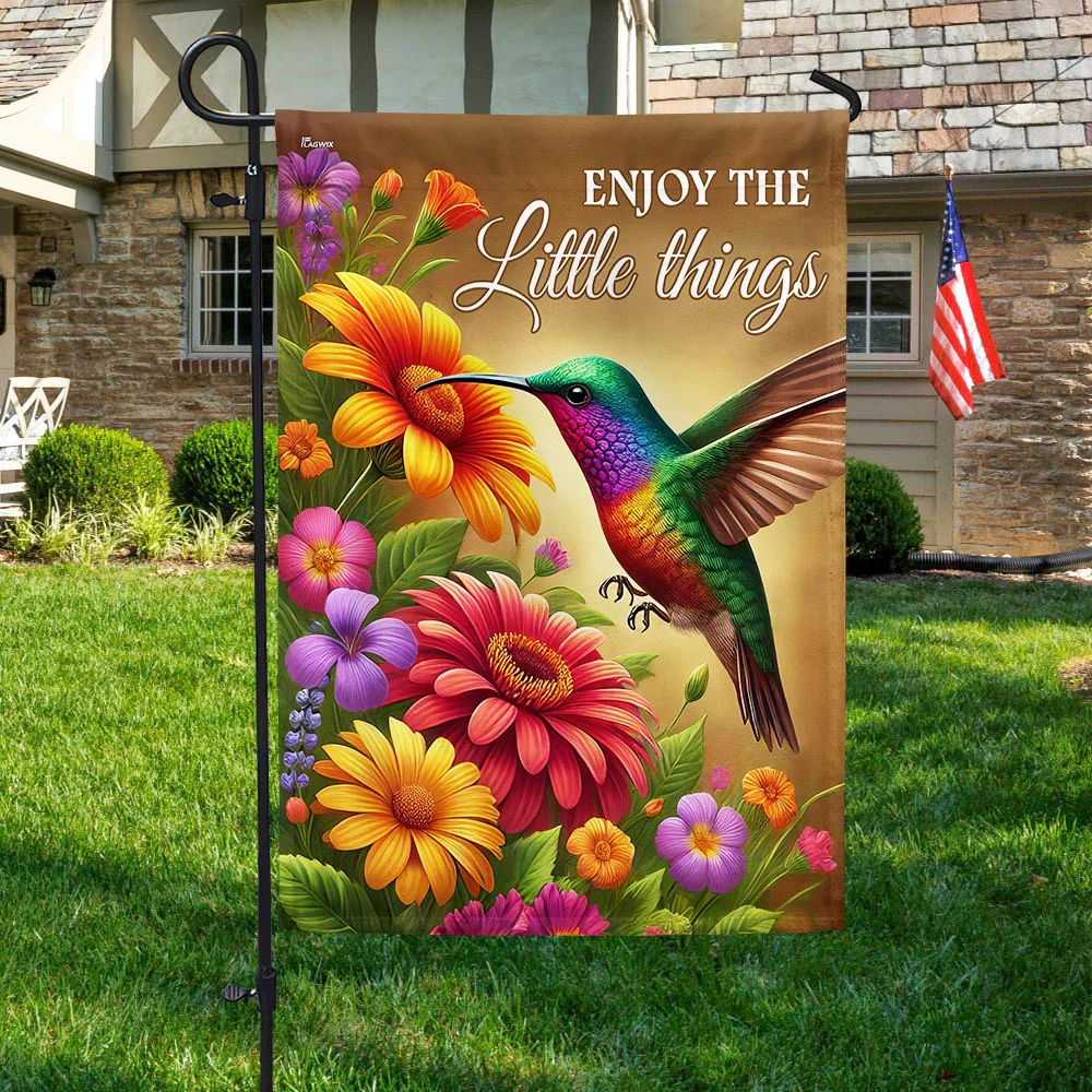 Spring Enjoy the Little Things Flag with Hummingbird Design for Outdoor Home Decor