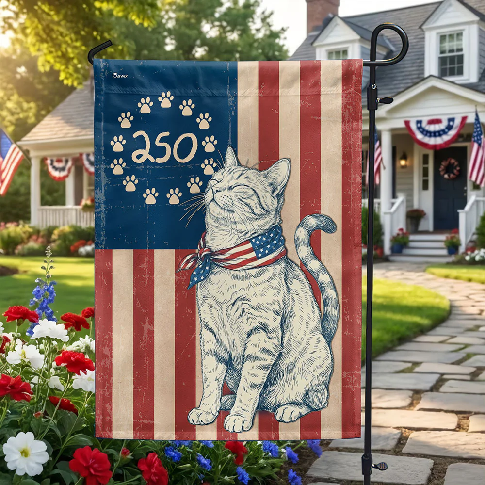Bimipi Patriotic Cat Garden Flag - 250th Anniversary Paw Prints Betsy Ross Flag Decor