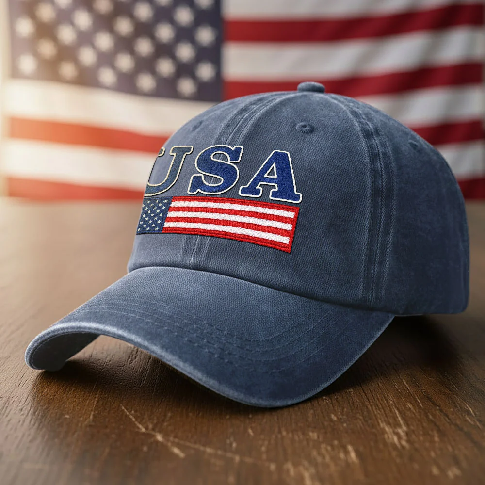 Patriotic USA Pride Washed Cap with Embroidered American Flag