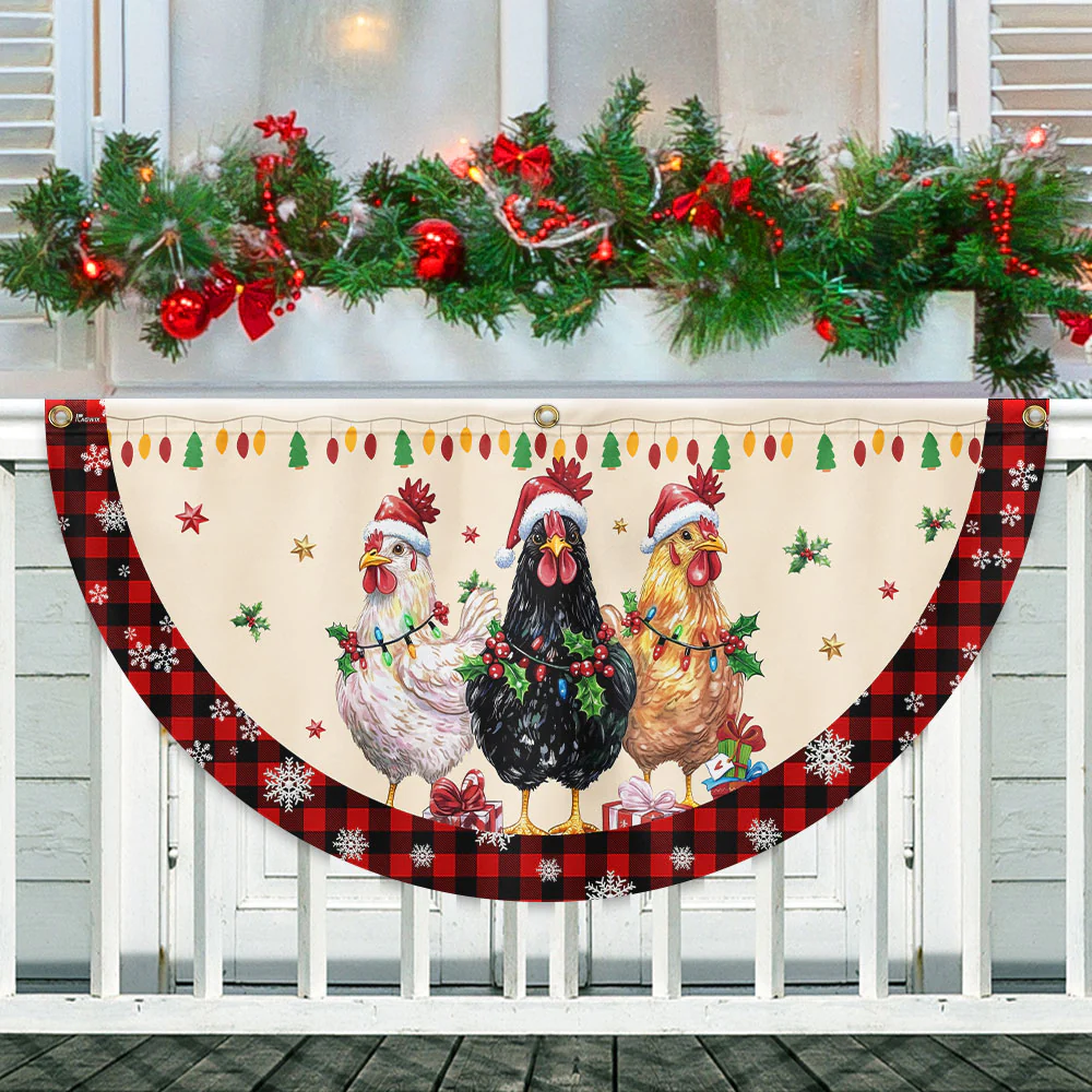 Hens Christmas Funny Chickens Non-Pleated Fan Flag, Farm Flag