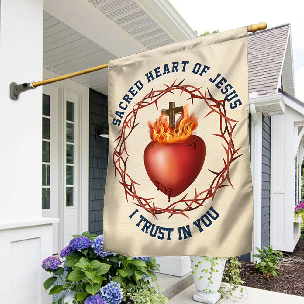 Bimipi American Flag - Sacred Heart Of Jesus I Trust In You Catholic Flag