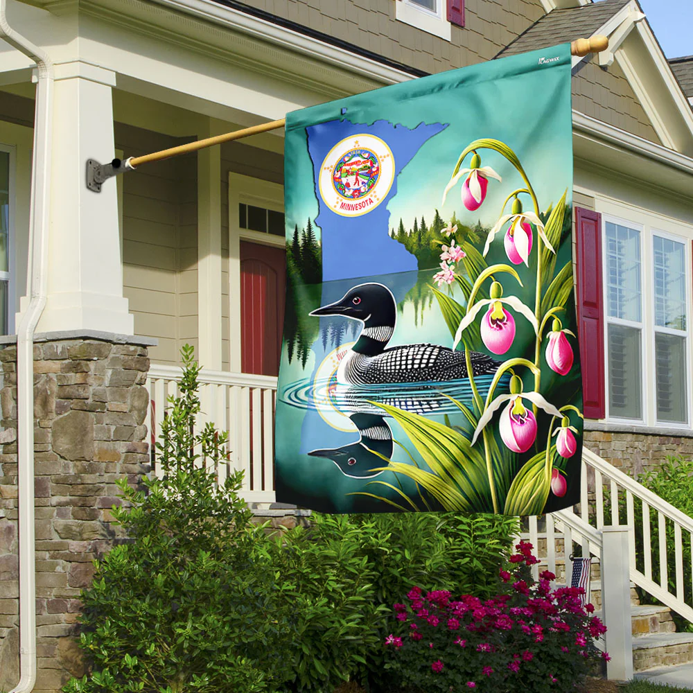 Minnesota State Lady's Slipper Flower and Loon Flag