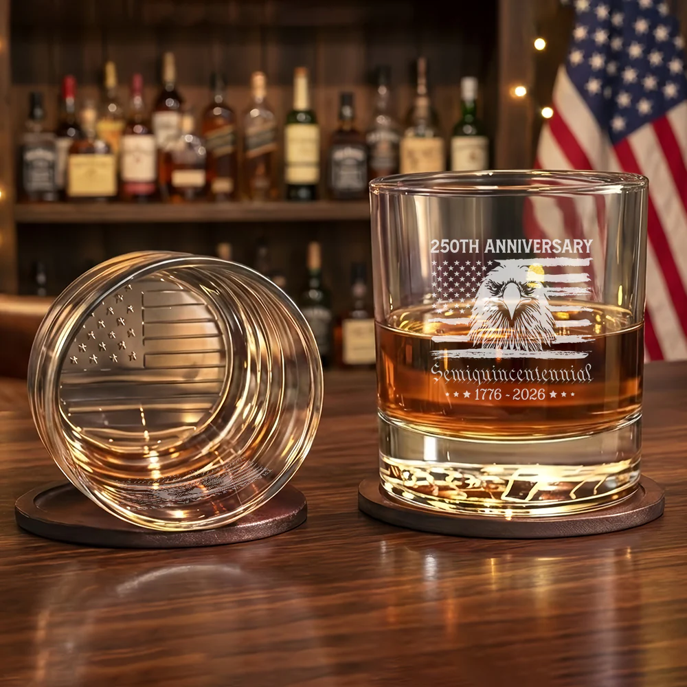 America 250 Semiquincentennial Engraved Whiskey Glass Patriotic Gift