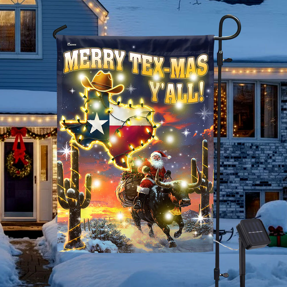 Texas Christmas Flag | Merry Texmas Y'all Solar LED Garden Flag