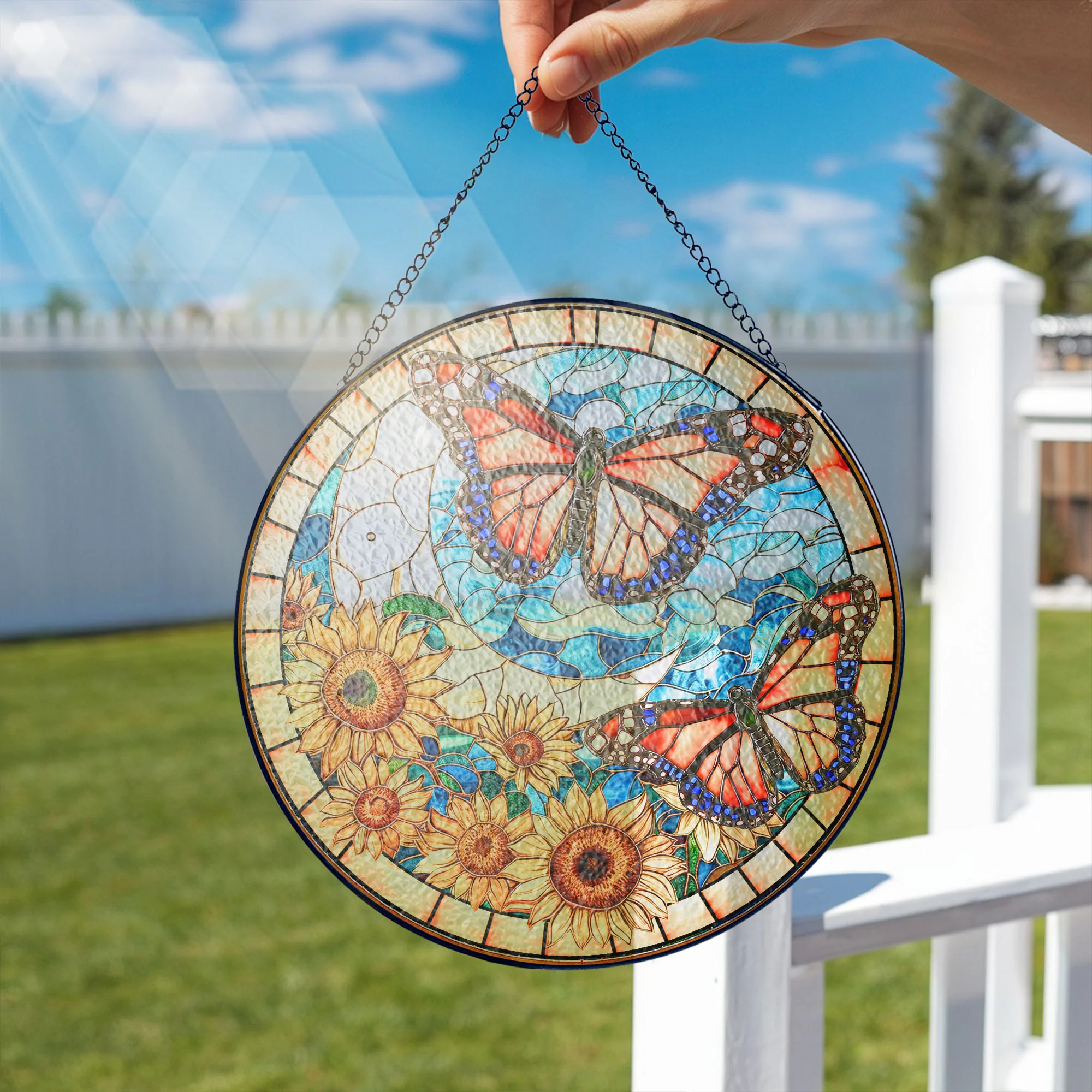 Butterfly and Sunflower Stained Glass Suncatcher