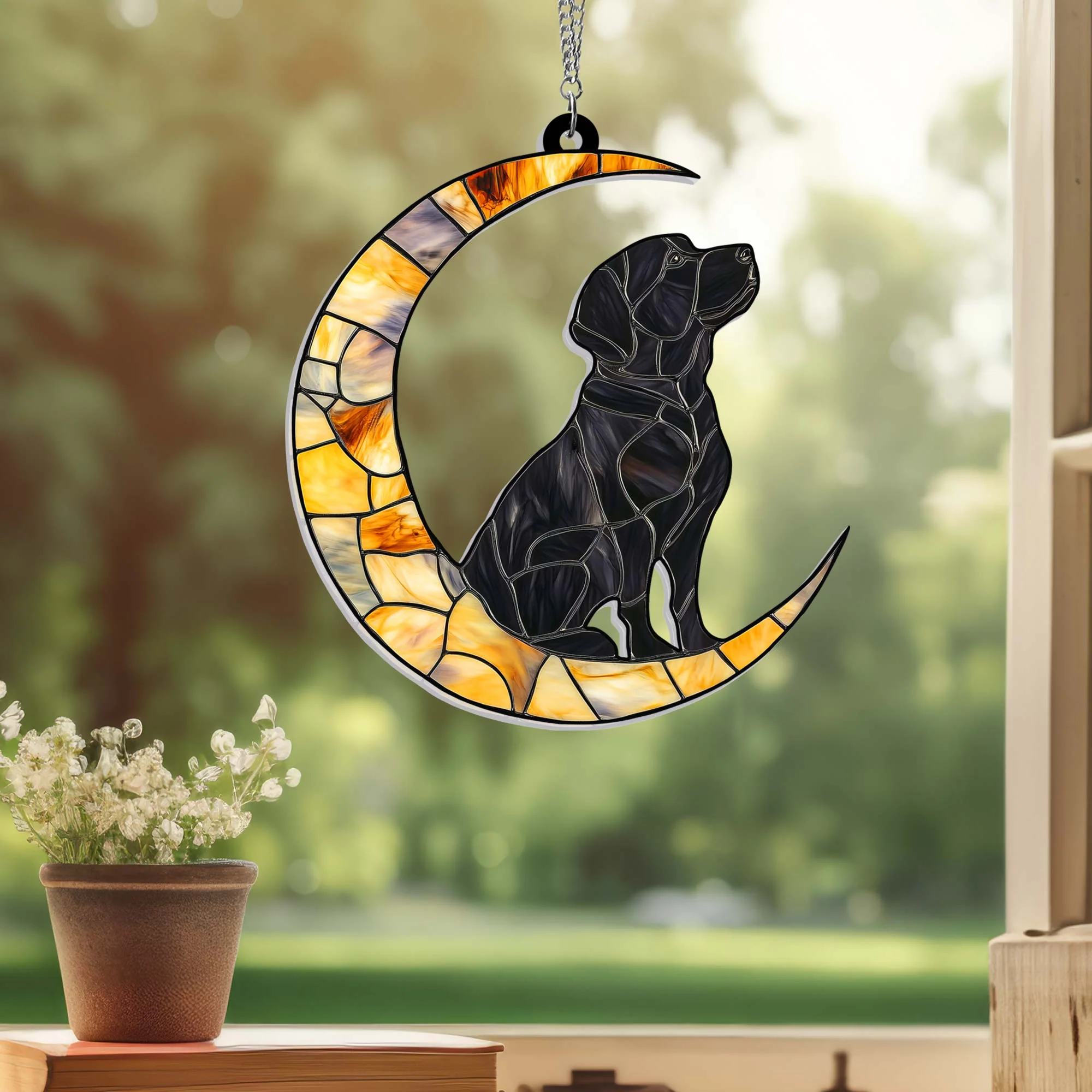 Labrador Retriever Dog On The Moon Acrylic Suncatcher Hanging Sign