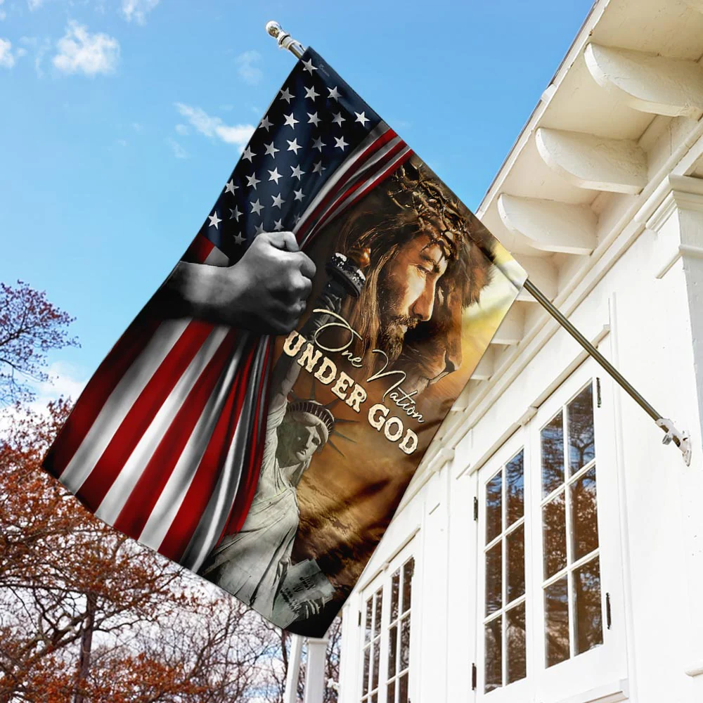 One Nation Under God Jesus Lion American Flag 3-Day Shipping