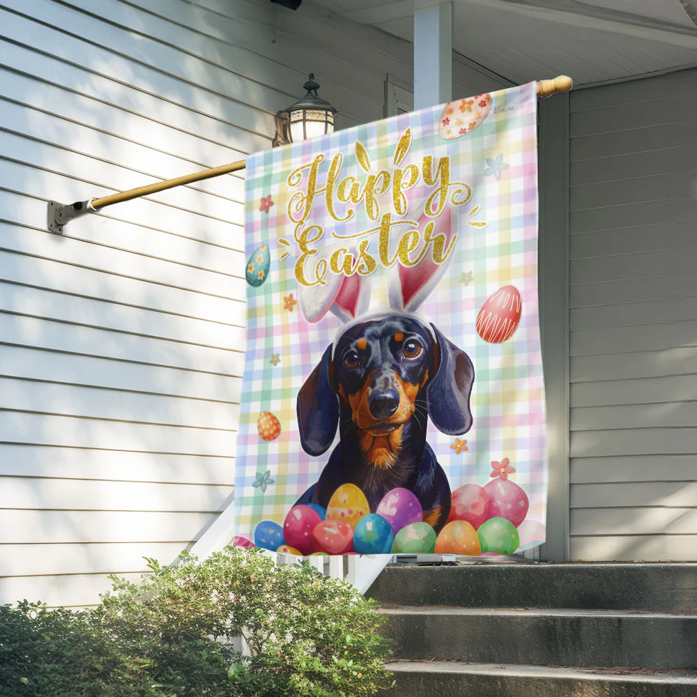 Dachshund Easter Flag Happy Easter Day - Dog Welcome Flag for Decor