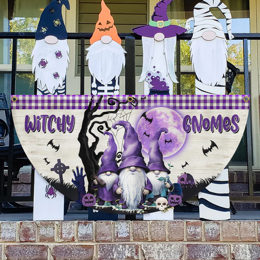 Halloween Witchy Gnomes Non-Pleated Fan Flag
