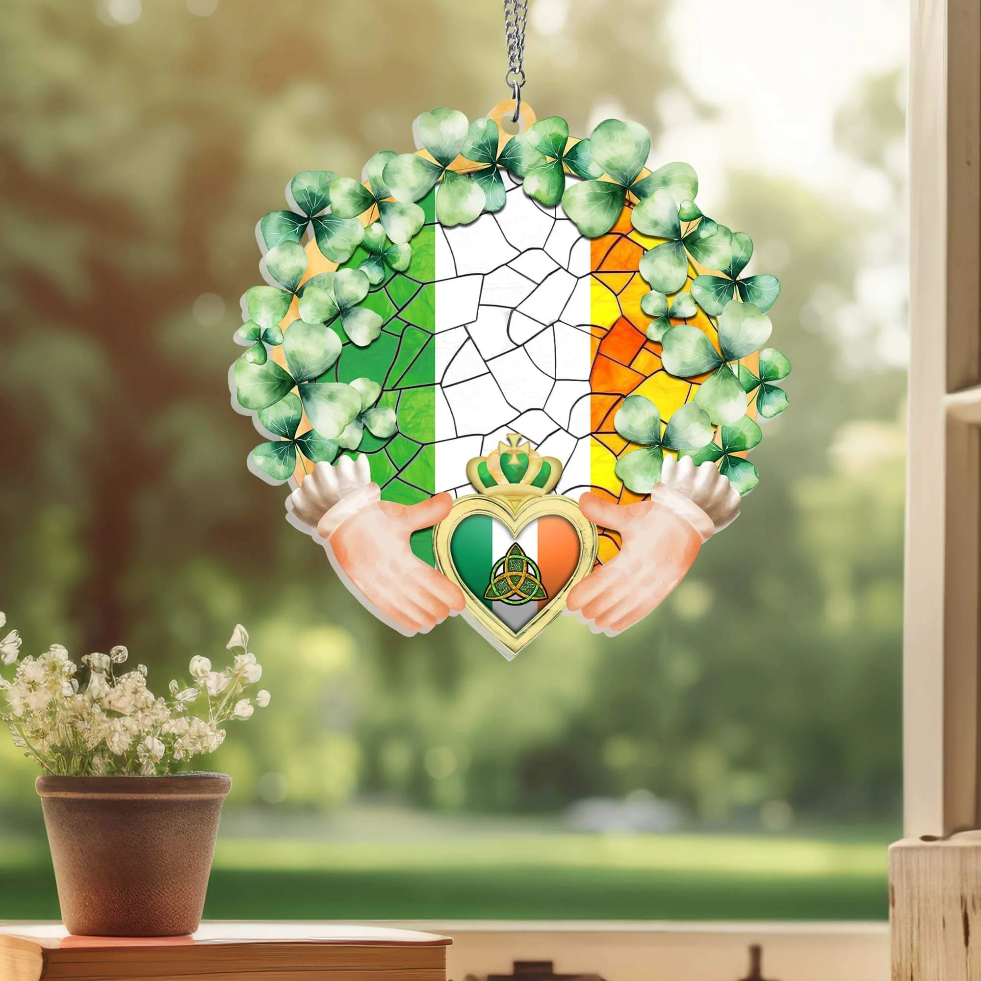 Irish Claddagh Shamrock Saint Patrick's Day Irish Suncatcher Acrylic Hanging