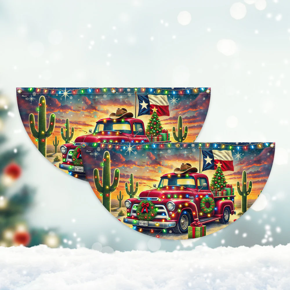 Texas Christmas Truck Non-Pleated Fan Flag