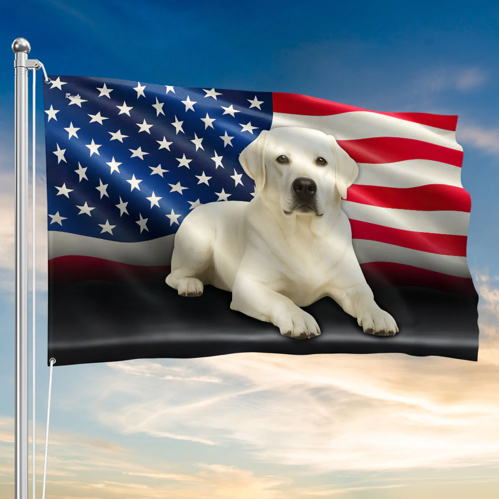 White Labrador Retriever Dog American Flag 4th of july Grommet Flag