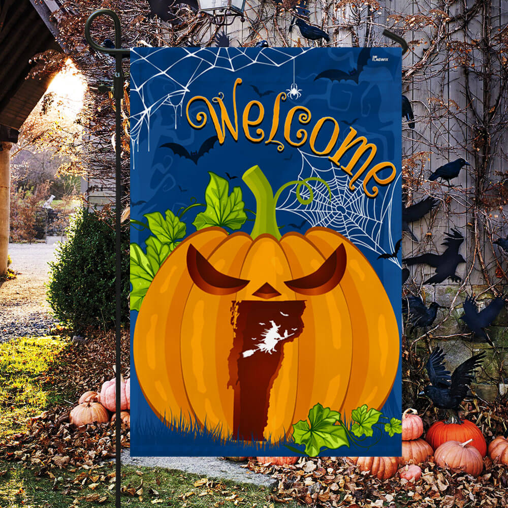 Welcome Vermont Pumpkins Halloween Fall Flag TPT1144Fv2
