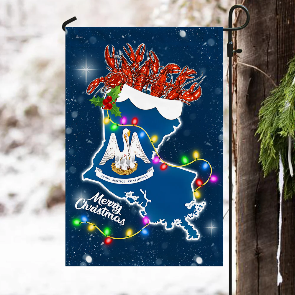 Louisiana Christmas Flag Crawfish