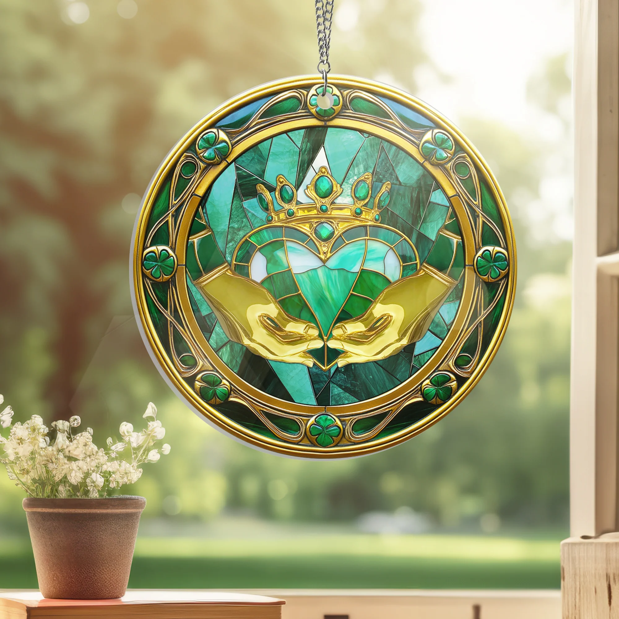 Irish Claddagh Ring Love Loyalty Friendship Suncatcher Acrylic Hanging