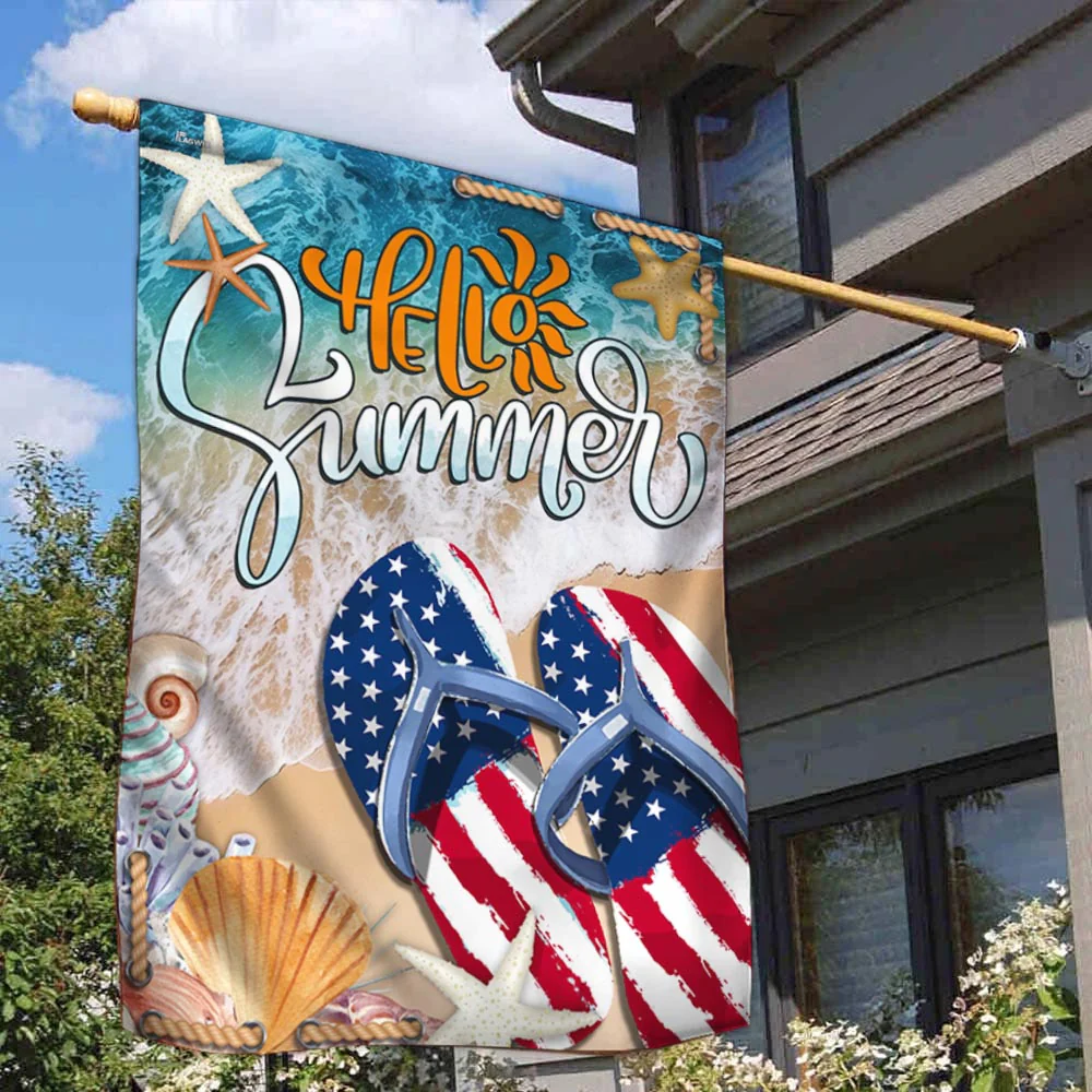 Hello Summer Flip Flops Beach American Flag