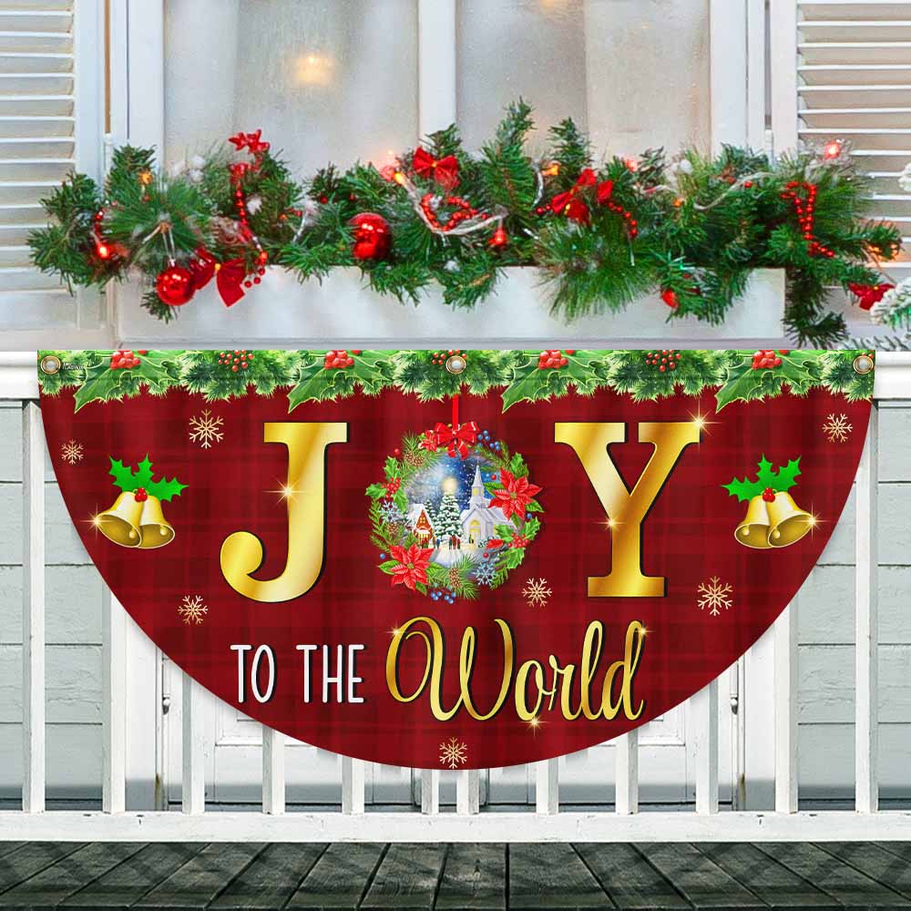 Joy to the World Christmas Fan Flag - Non-Pleated Holiday Décor & Gift