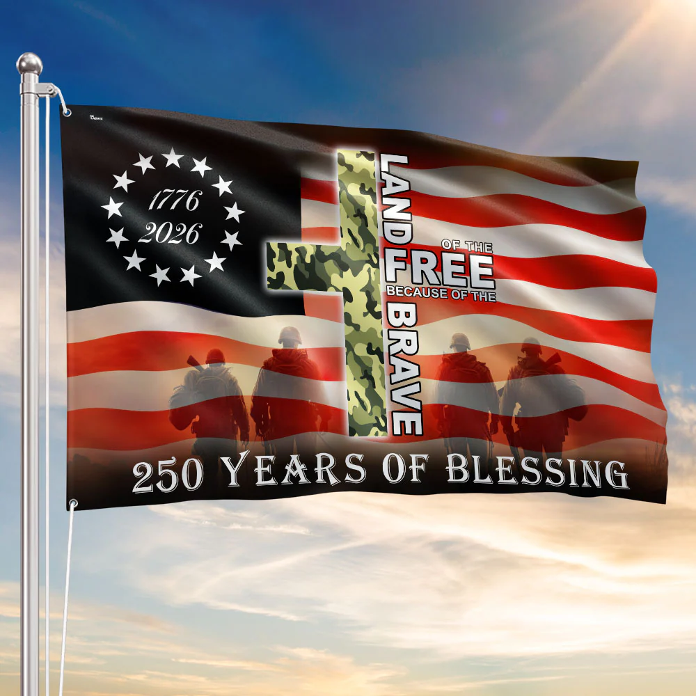 Patriotic 1776 2026 Land of the Free 250 Years of Blessing Grommet Flag
