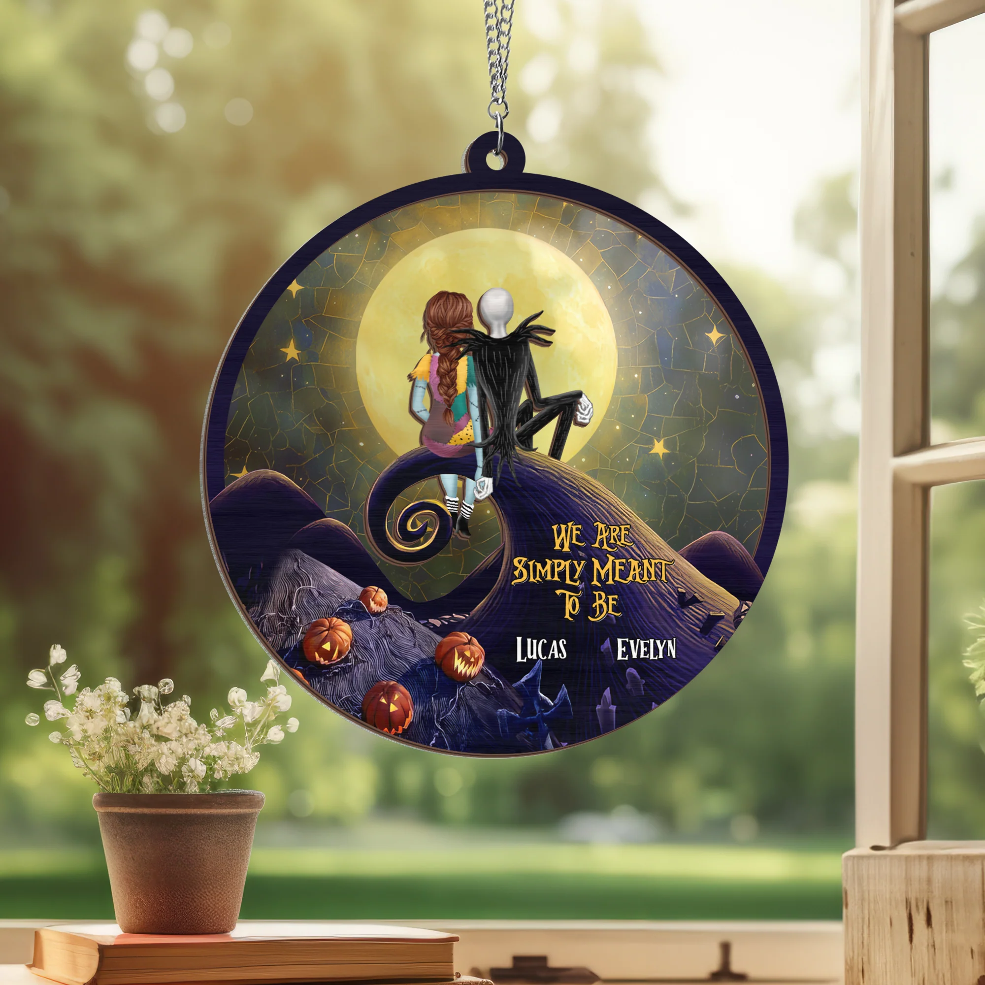 Halloween Couple Gifts Personalized Suncatcher Hanging Window Halloween Town