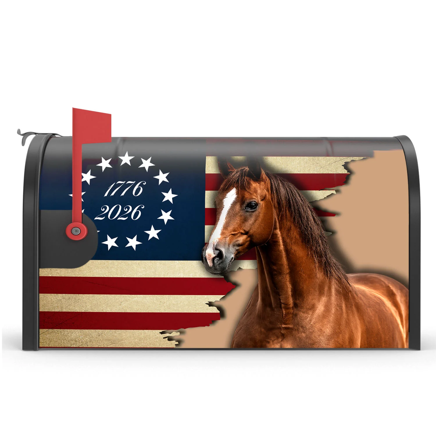 Patriotic Horse Betsy Ross 250 USA Flag Mailbox Cover for Decoration