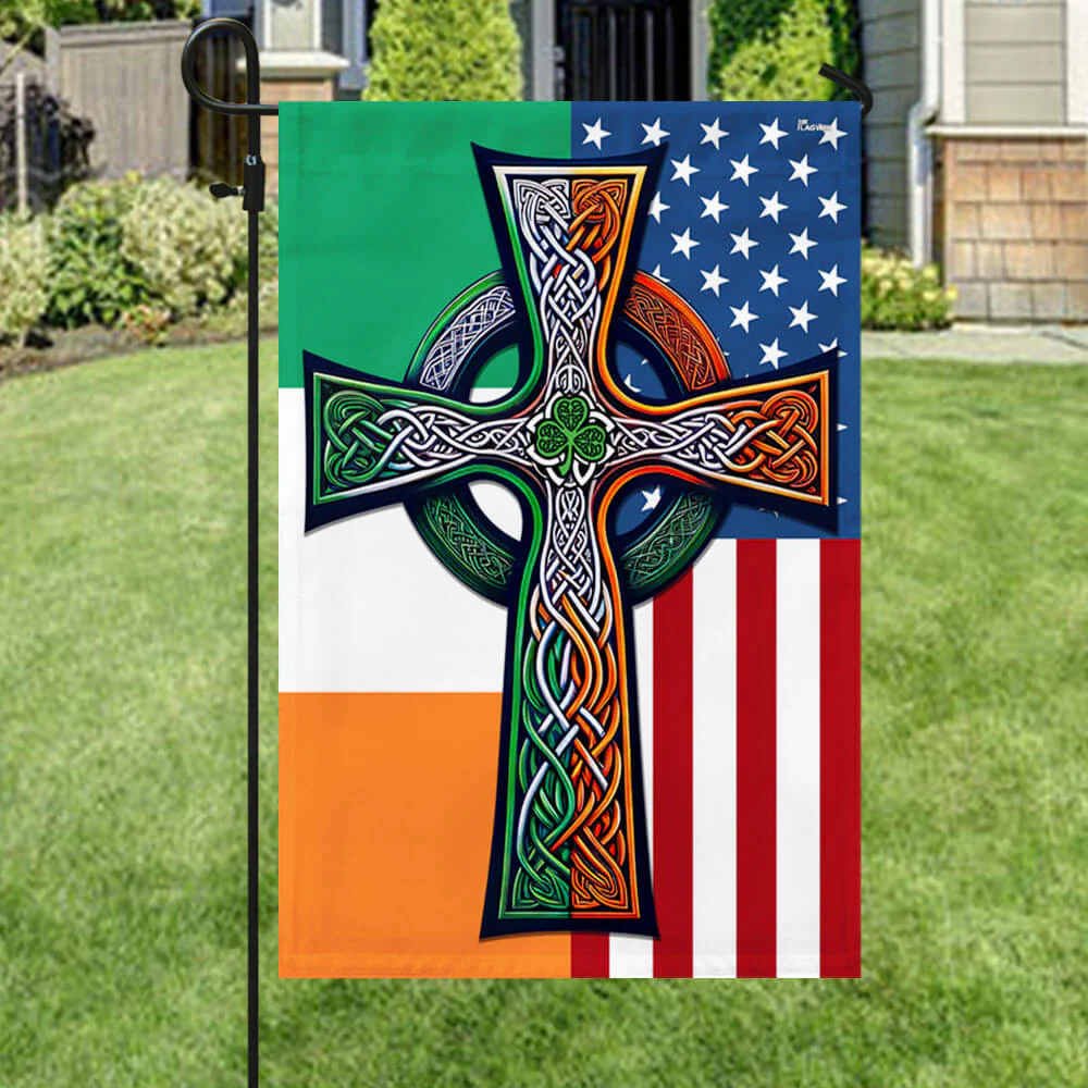 Irish Celtic Knot Cross St. Patrick’s Day Irish American Flag  3-Day Shipping