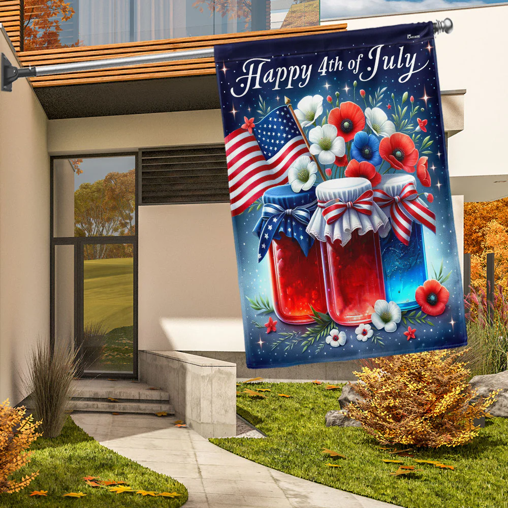 Bimipi American Flag - Happy 4th Of july Patriotic Flowers Floral Independence Day Flag