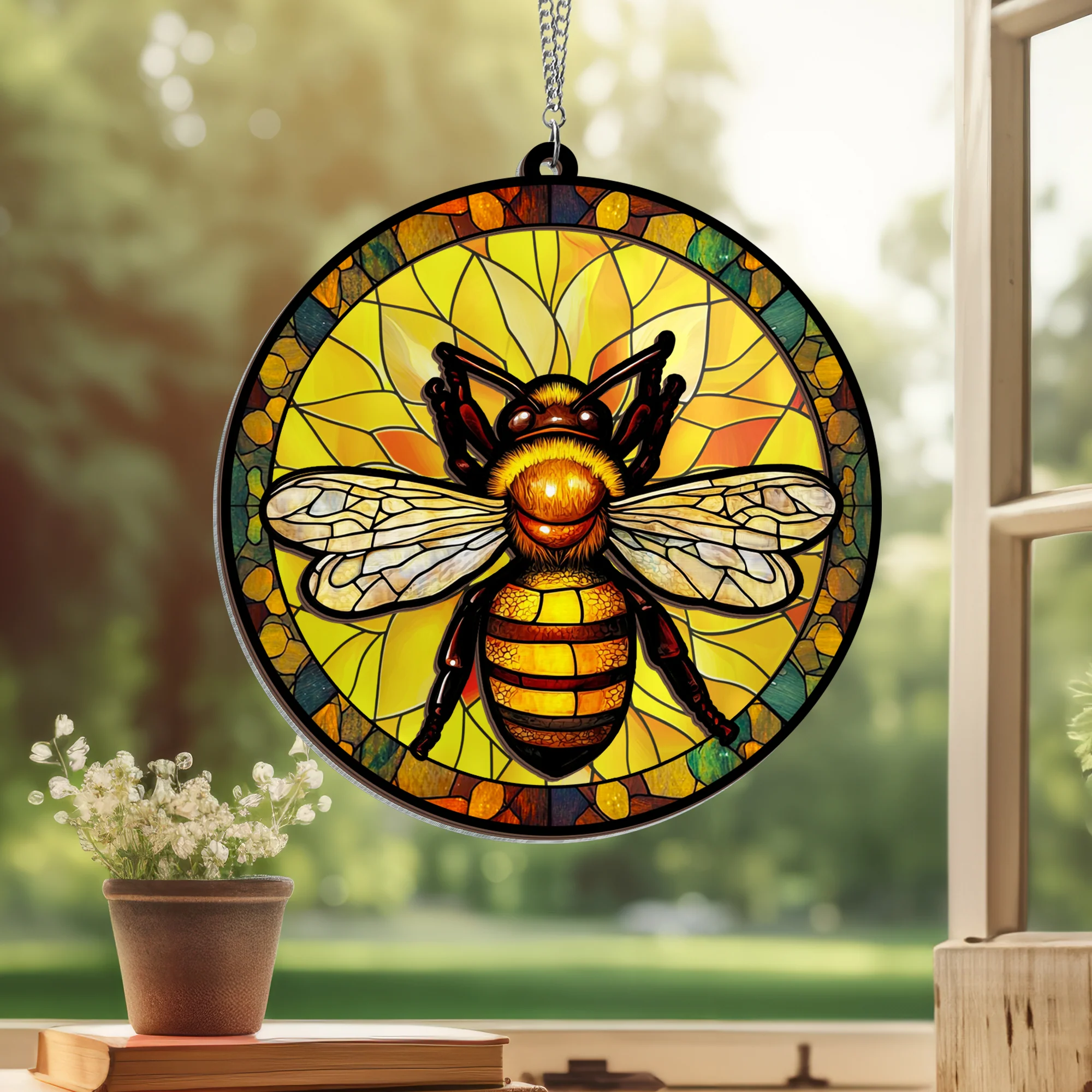 Bee Hippie 2 Layered Hanging Suncatcher