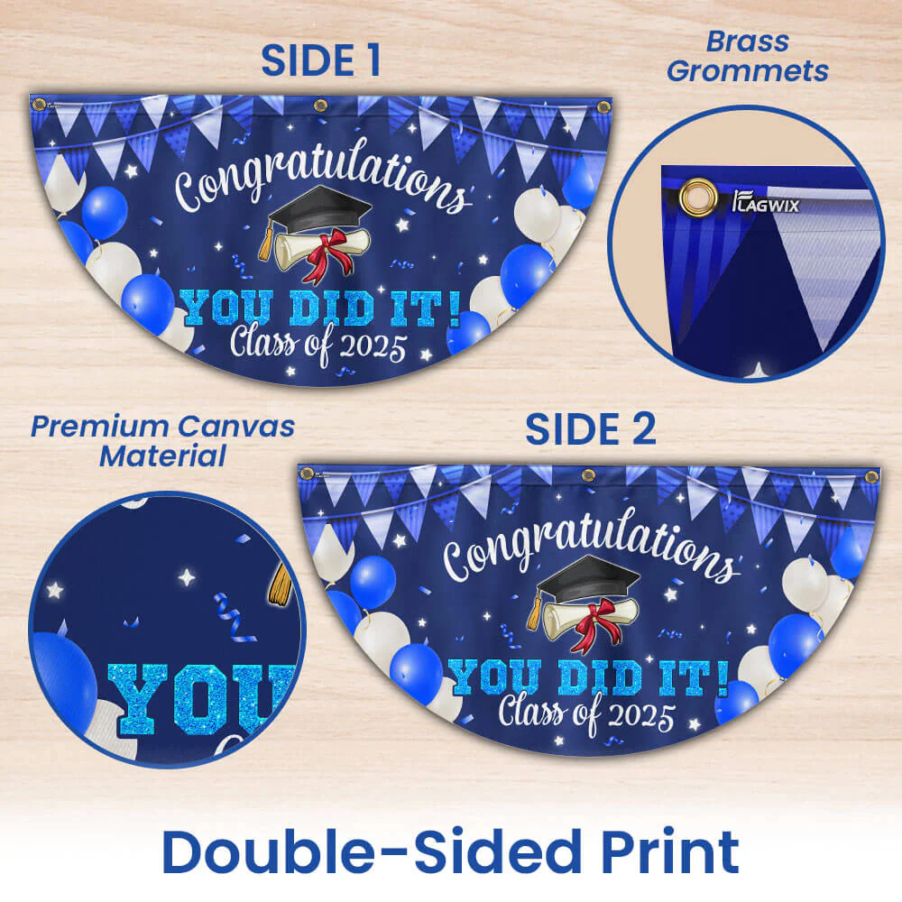 Congratulations You Did It, Happy Graduation 2025 Non-Pleated Fan Flag