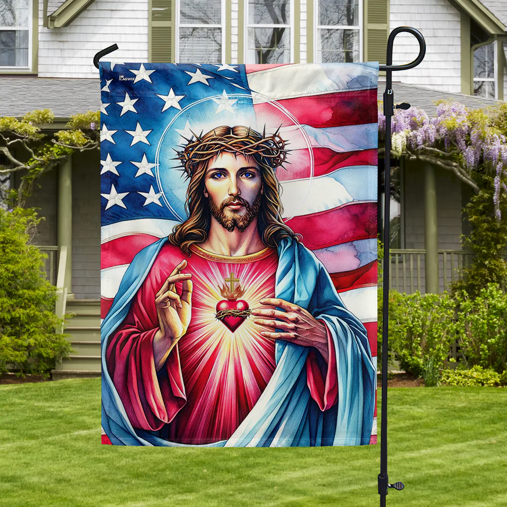 Sacred Heart Of Jesus American Flag