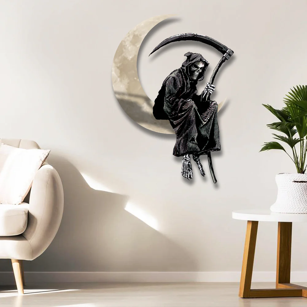 Grim Reaper On The Moon Hanging Metal Sign QNK1005MSv16