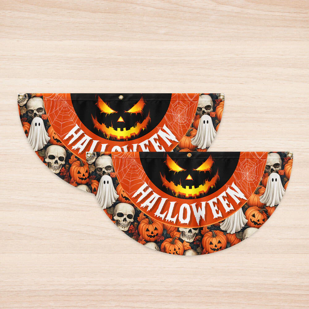 Halloween Pumpkins Ghost Spider Web Halloween Spooky Ghost Non-Pleated Fan Flag