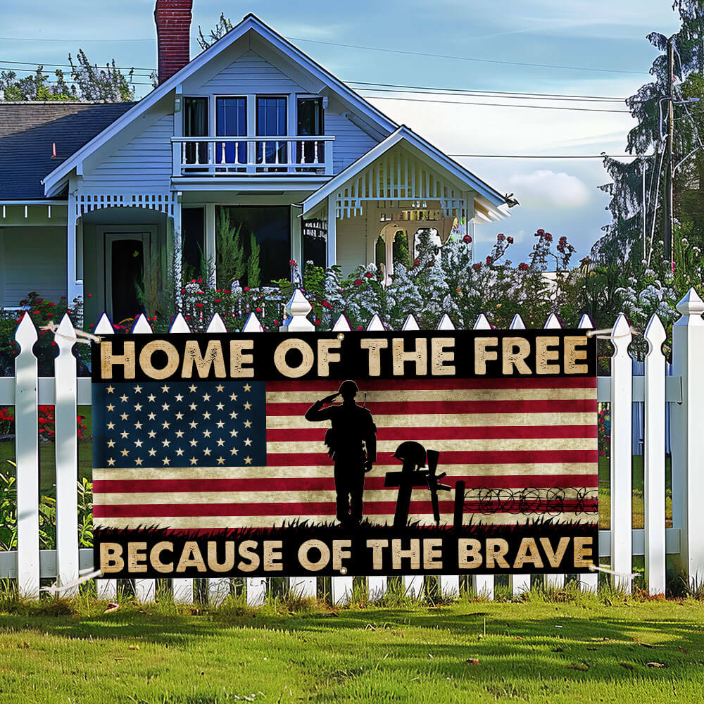 Memorial Day Veterans Home Of The Free Because Of The Brave Fence Banner