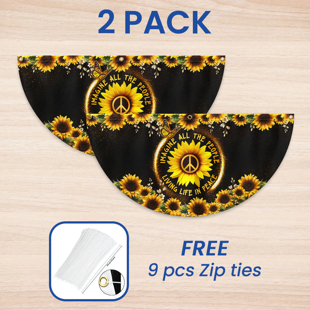 Hippie Sunflower Imagine All The People Living Life In Peace Non-Pleated Fan Flag