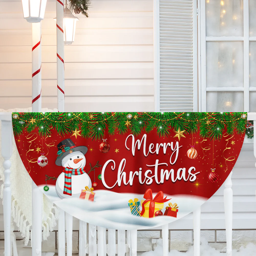 Merry Christmas Snowman Non-Pleated Fan Flag