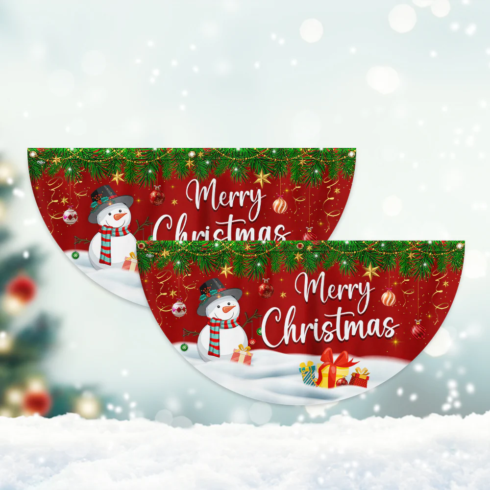 Merry Christmas Snowman Non-Pleated Fan Flag