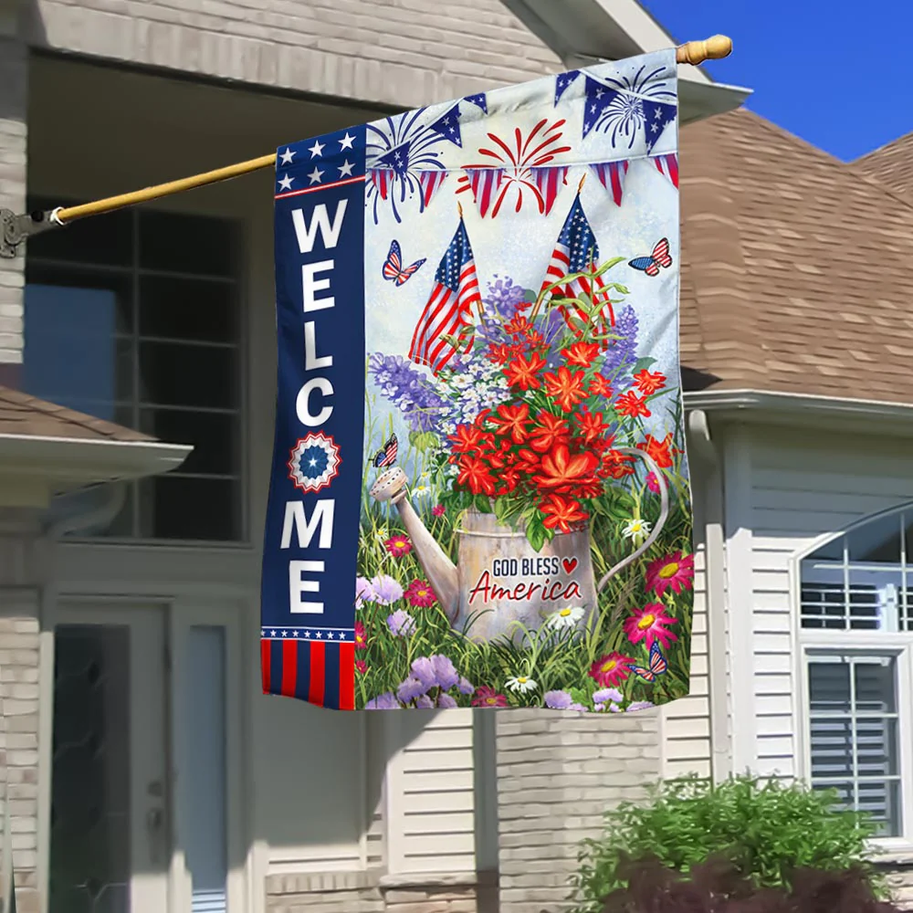Bimipi American Flag - God Bless America 4th of july Patriot Flowers Flag |