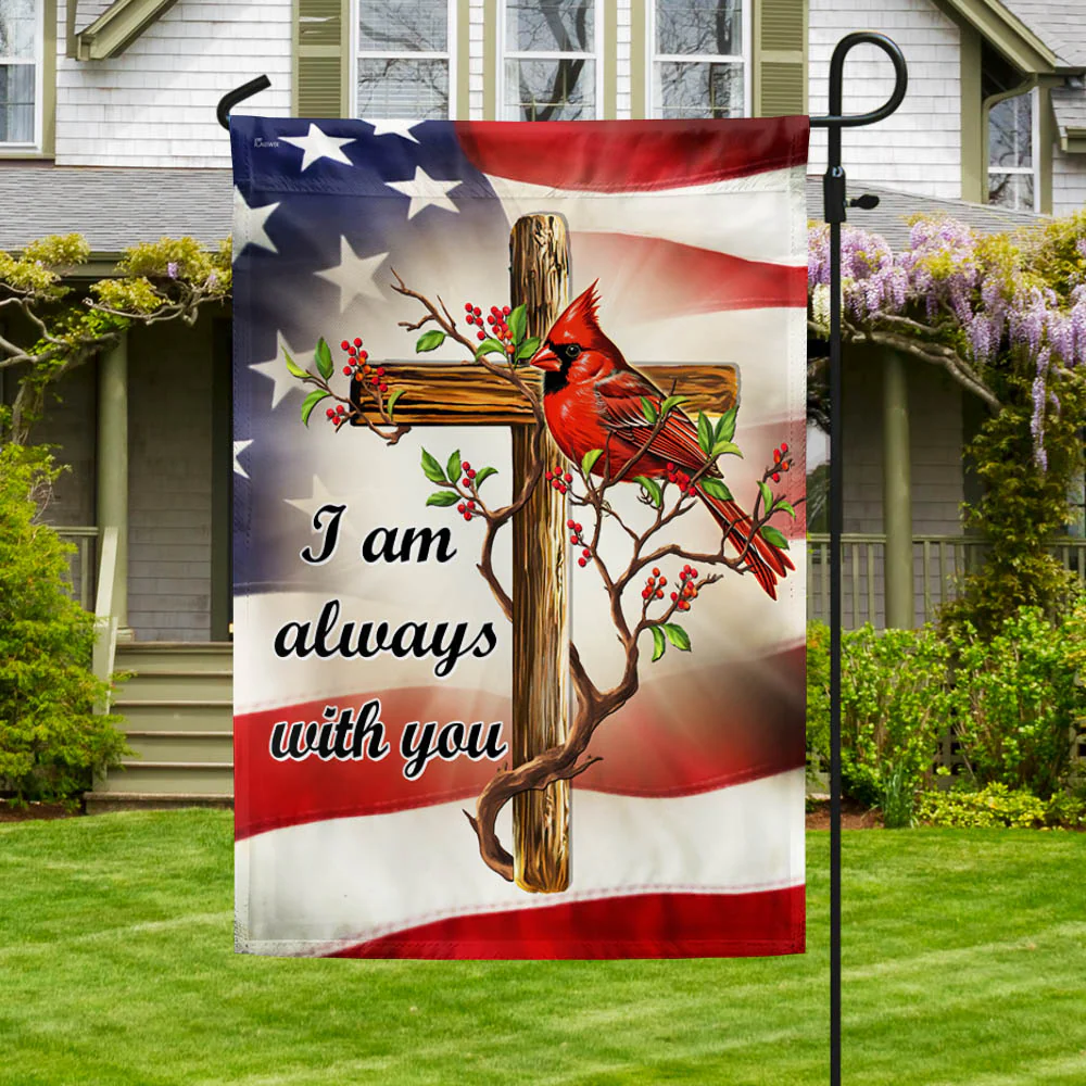 Cardinal Christian Cross I Am Always With You American Flag