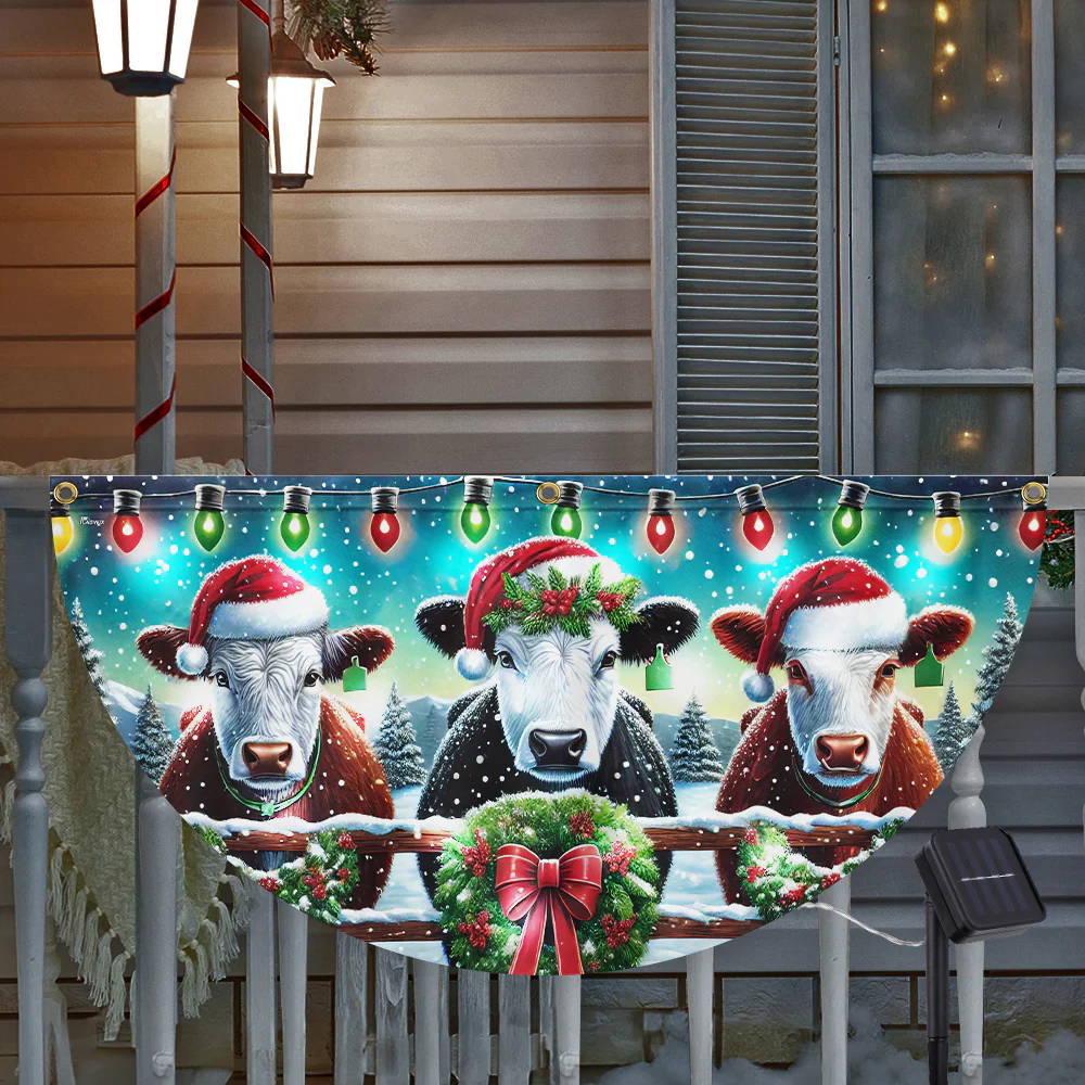 Cow Cattle Farm Christmas Solar Led Fan Flag