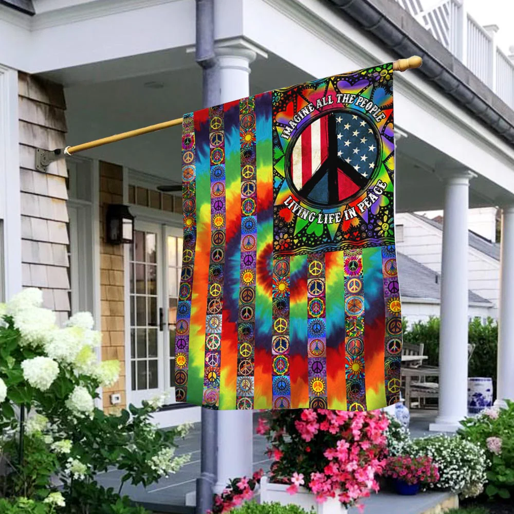 Bimipi American Flag - Imagine All The People Living Life In Peace, Hippie Peace Sign, American Flag