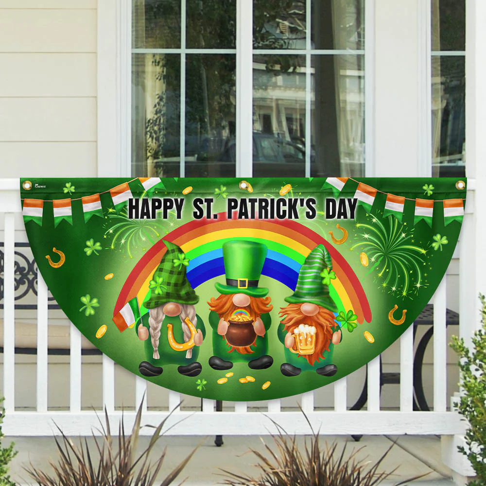 Irish Gnomes Happy St. Patrick's Day Irish Non-Pleated Fan Flag