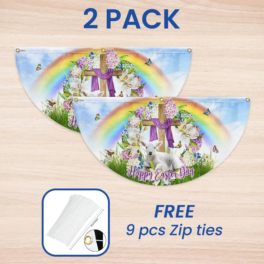 Happy Easter, Lamb of God Christian Cross Non-Pleated Fan Flag