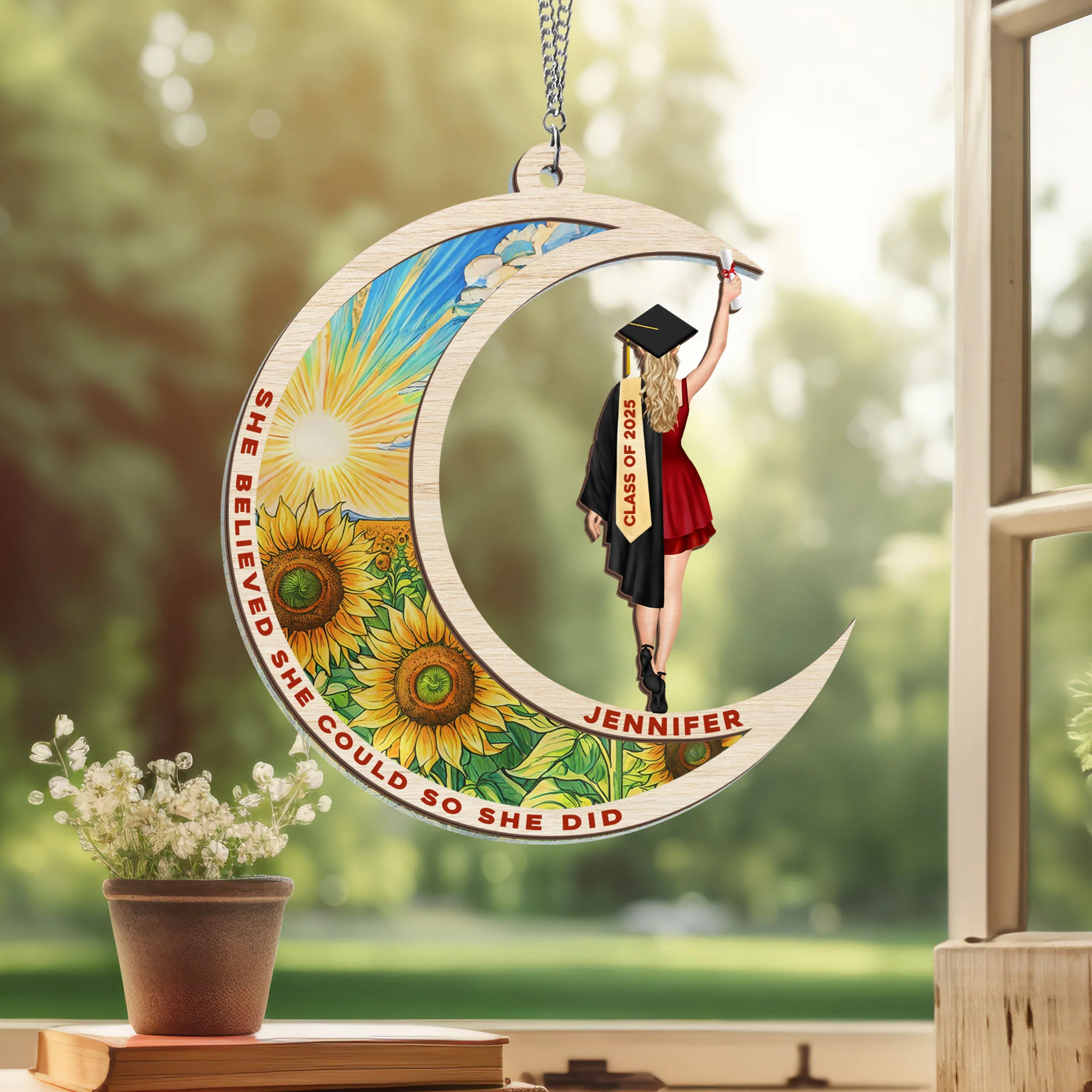 She Believed She Could Graduation Custom 2 Layered Hanging Suncatcher