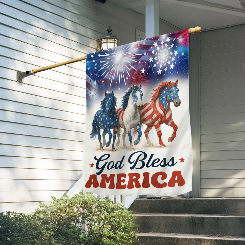 Bimipi American Flag - God Bless America Patriotic Horse 4th Of july Flag