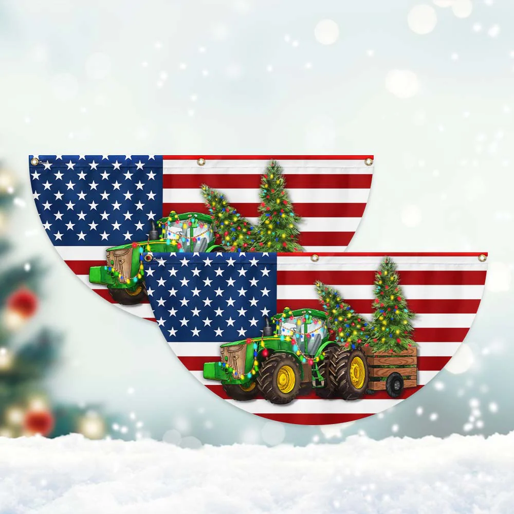 Tractor Christmas Farm Life Non-Pleated Fan Flag