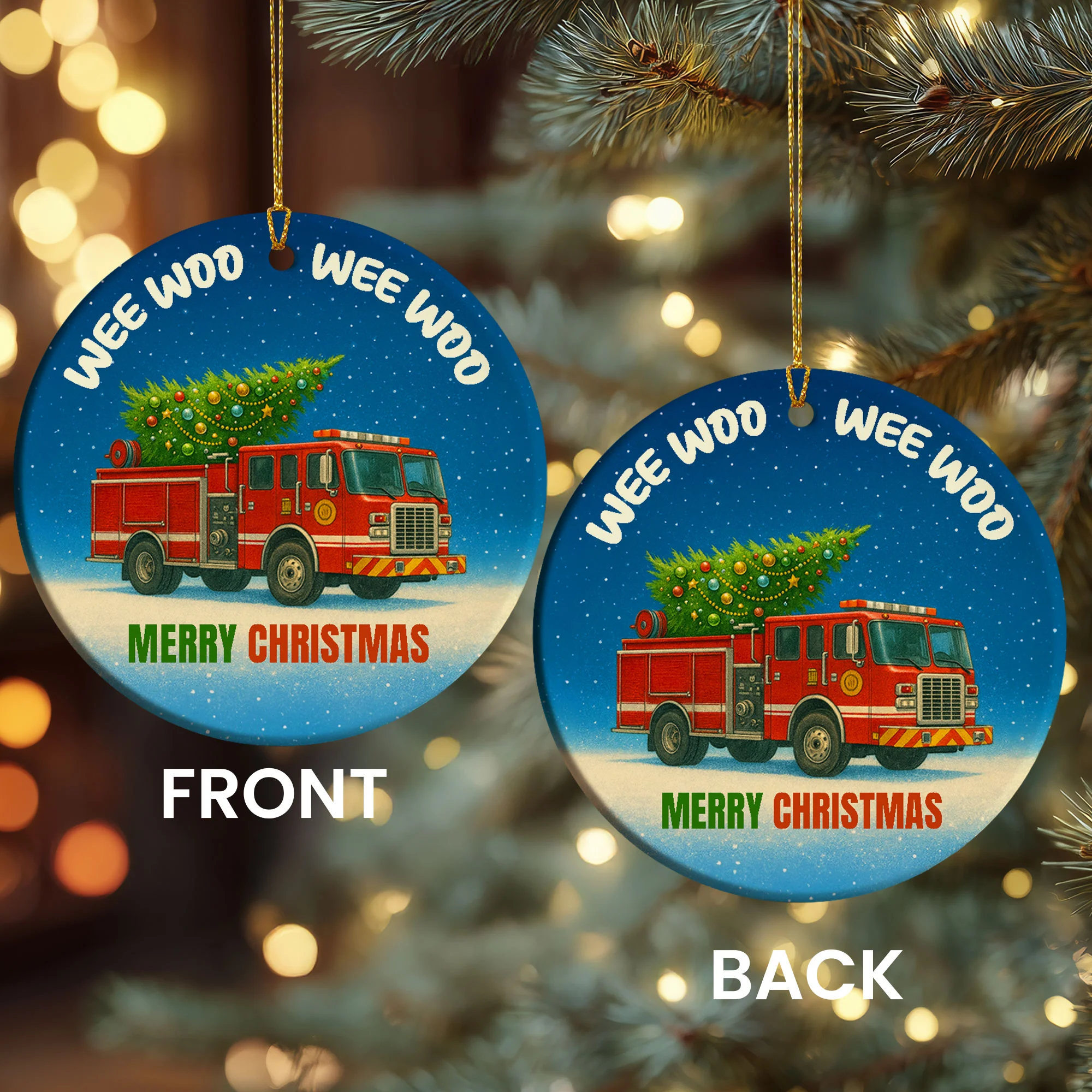 Christmas Firefighter Ornament | Wee Woo Fire Truck Tree Decoration