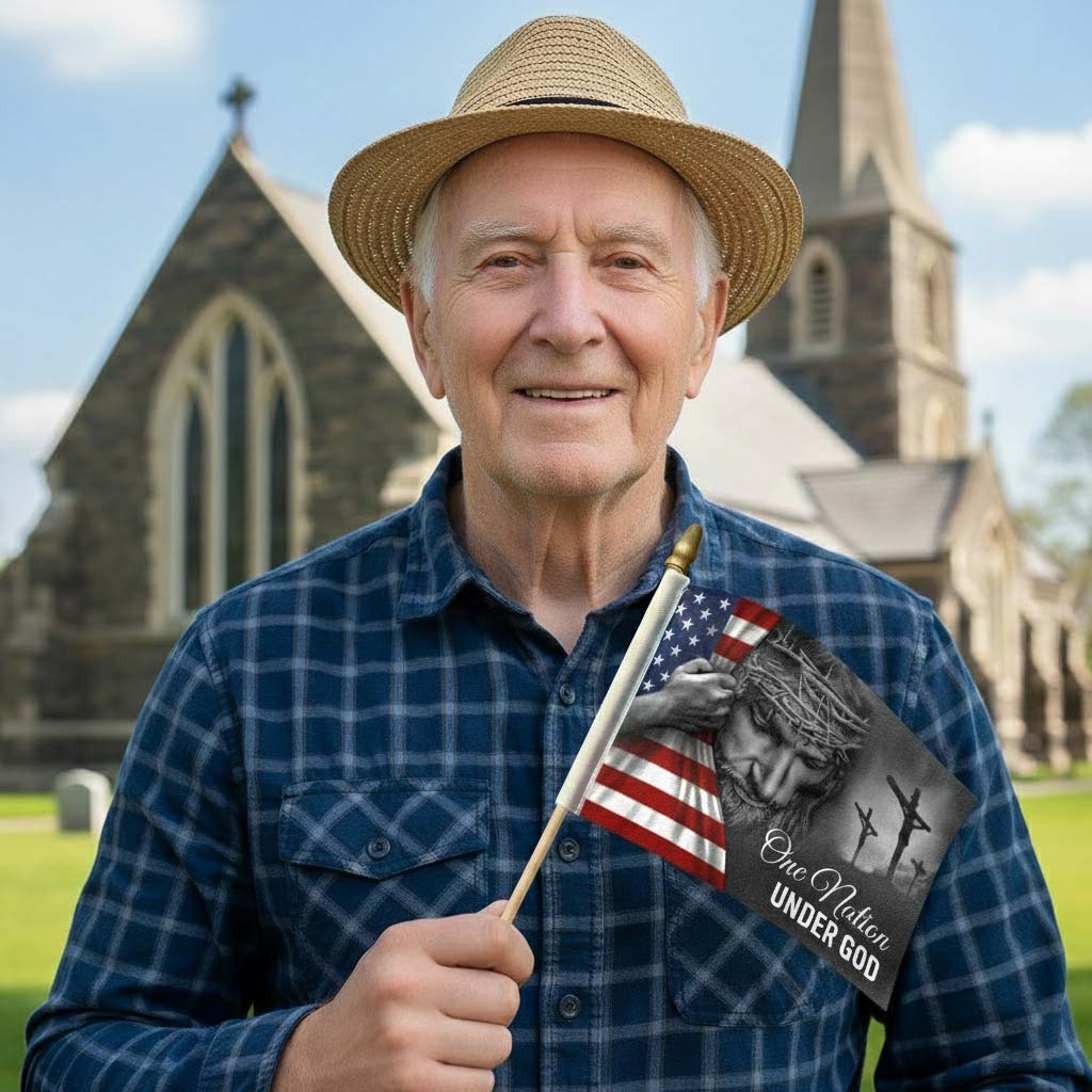 One Nation Under God Handheld Flag, Jesus Christian American Flag