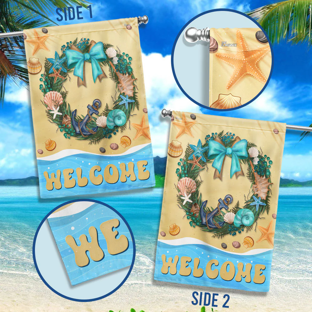 Welcome Summer Coastal Beach Wreath Flag