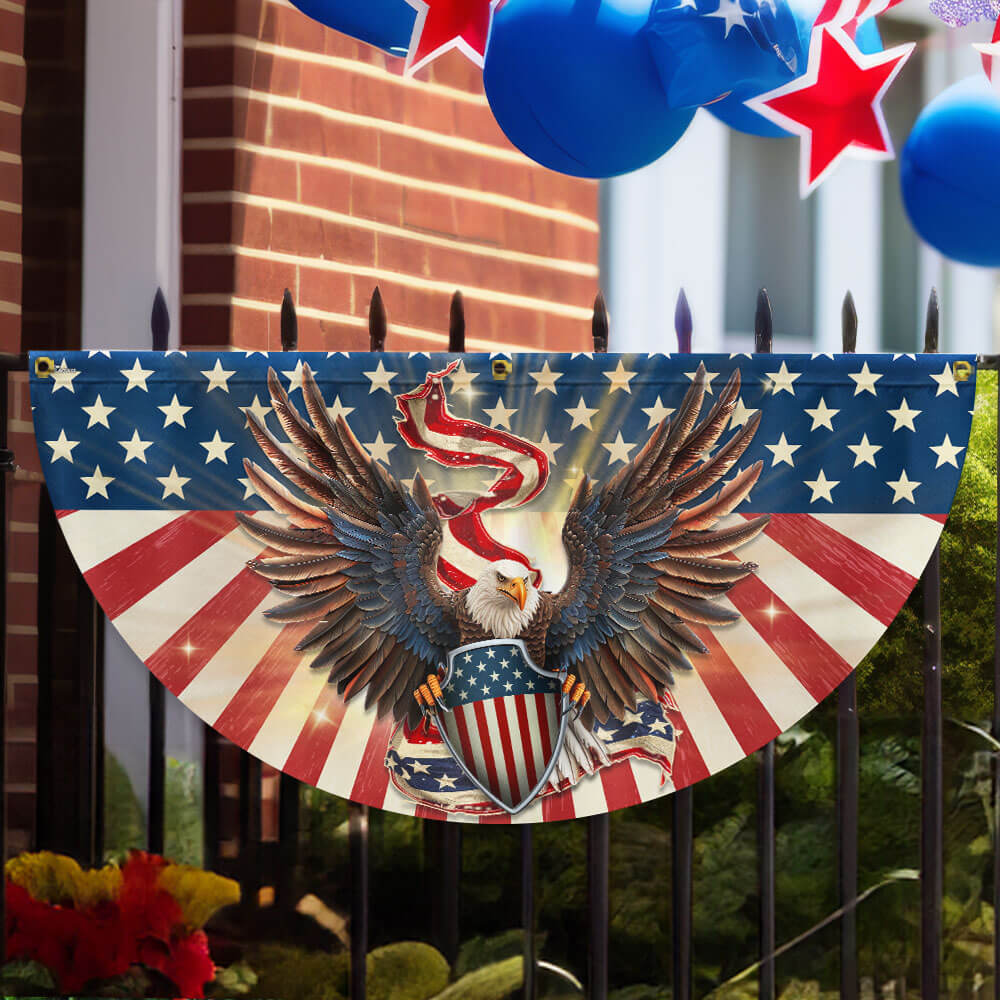 Bimipi American Flag - Patriotic Eagle American Non-Pleated Fan Flag Bunting