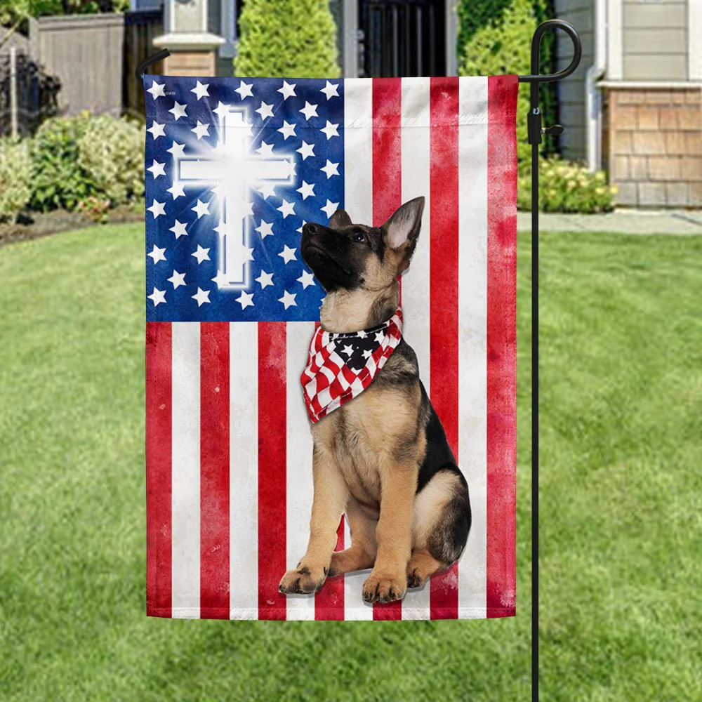 Bimipi American Flag - Patriotic German Shepherd Christian Cross American Flag Wrapped in Glory
